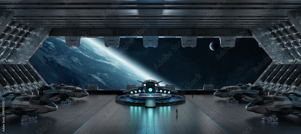 Poster landing strip spaceship interior 3d rendering elements of this image furnished by nasa