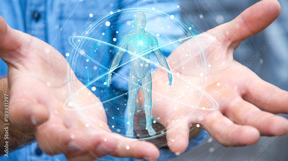 Fototapete businessman using digital x-ray human body scan interface 3d rendering
