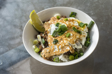 Thai food, Pahd kapao with fried egg