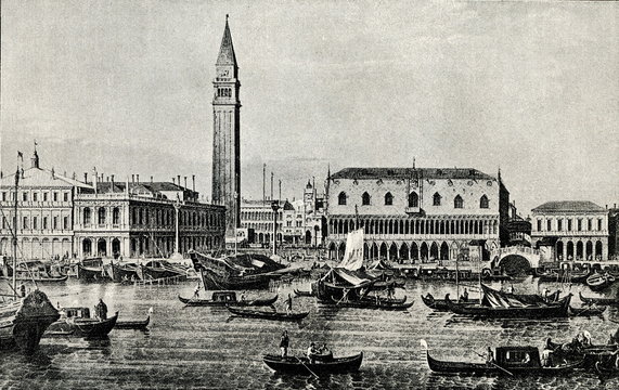 Piazzetta and Riva degli Schiavoni, Venice; by Canaletto, between 1730 and 1740(from Spamers Illustrierte  Weltgeschichte, 1894, 5[1], 483)