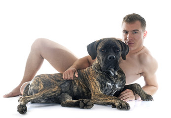 naked man and italian mastiff