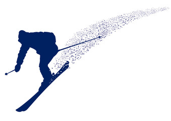 Blue silhouette of a mountain-skier