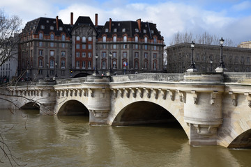 Seine en crue au pont Neuf à Paris, France
