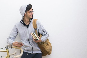 casual style student with mobile phone