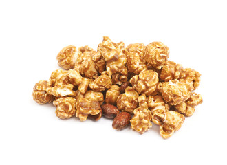 Caramel coated popcorn isolated