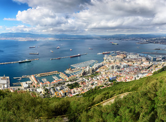 Aerial view on bay of Gibraltar from the rock.