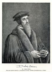 John Calvin, french theologian, pastor and reformer in Geneva  (from Spamers Illustrierte  Weltgeschichte, 1894, 5[1], 503)