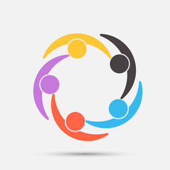 Group of five people in a circle.Teamwork meeting.people are meeting in the room.Powerful combined forces.