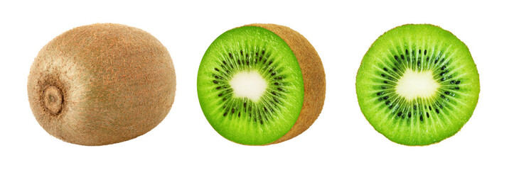 Set of whole and slice kiwi fruits isolated