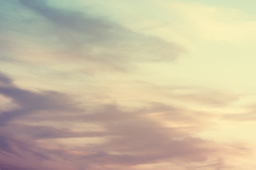 Sky background or texture at the sunset time with clouds. Copy space. Instagram