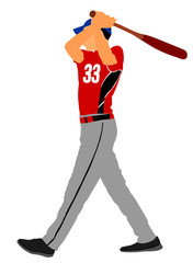 Baseball player vector illustration. baseball batter hitting Ball with bat for Home run . 
