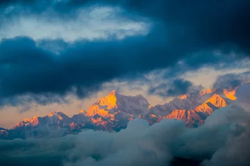 Fotobehang Kangchenjunga Dramatic landscape Kangchenjunga mountain with colorful from sunlight at Sandakphu
