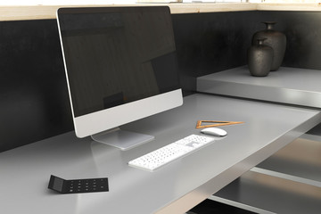 Creative desktop with empty computer