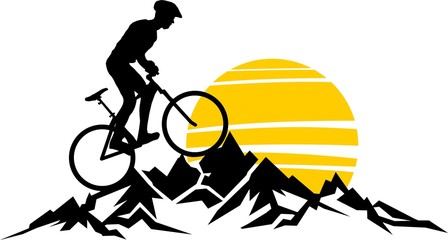 Fototapeta premium Silhouette Mountainbiker Berge