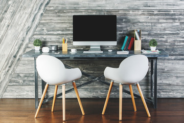 Contemporary interior with empty computer