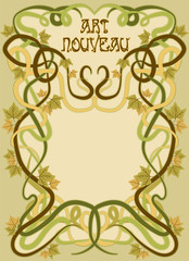 Background with grape leaves in art nouveau style, vector illustration