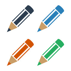 Set of color pencils on white background.