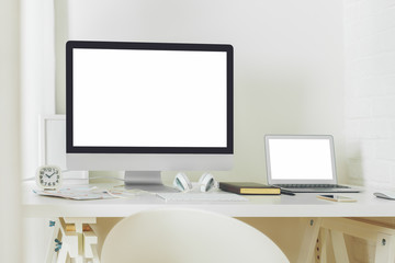 Contemporary desk top with clean computer screen