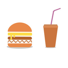 hamburger, fast food on a white background with a drink