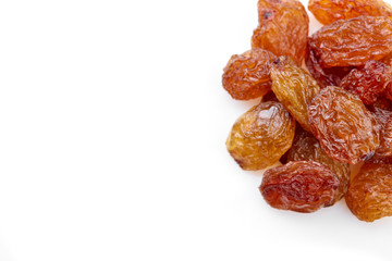 Raisins on a white background. Dried grapes.