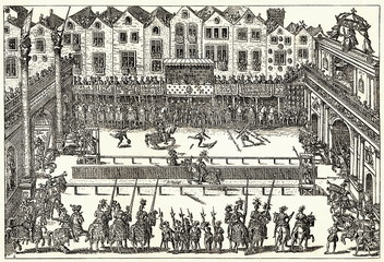 The fatal tournament between Henry II of France and Montgomery (from Spamers Illustrierte  Weltgeschichte, 1894, 5[1], 510/511)