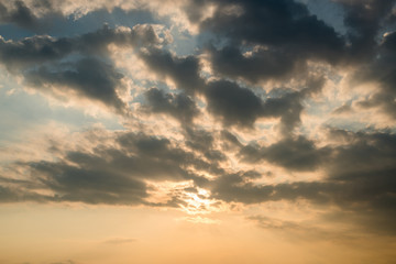 Fototapeta na wymiar Sunlight through cloud like an dramatic explosion beam, nature background