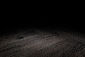 Dark Plank wood floor texture perspective background for display or montage of product,Mock up...