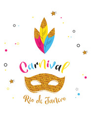 Carnival poster with glitter mask . Festival concept design