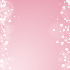 Falling hearts valentine background. Messy border on pink background. Falling hearts valentines day alive design. Vector illustration.