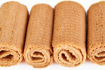 Wafer rolls. Sweet tube wafer isolated on white background. Dessert.