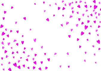 Valentine day border with pink glitter sparkles. February 14th day. Vector confetti for valentine day border template. Grunge hand drawn texture. Love theme for special business offer, banner, flyer.