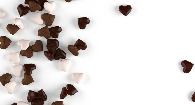 3D Rendering Of Realistic Different Types Chocolate Hearts 