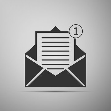 Received message concept. New, email incoming message, sms. Mail delivery service. Envelope flat icon on grey background. Vector Illustration