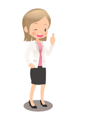 グッドサインを出すスーツ姿の若い女性会社員