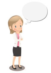 想像するスーツ姿の若い女性会社員　吹き出し