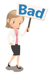 不合格を示すスーツ姿の若い女性会社員