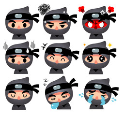 Vector set of ninja character in different expressions isolated on white background. © GuGGGar