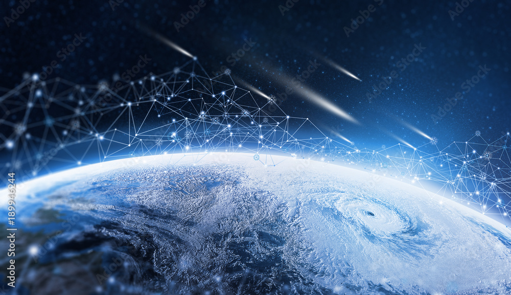 Aufkleber Blockchain technology. Global information network of the planet Earth. Protection and processing of digital data. Elements of this image furnished by NASA