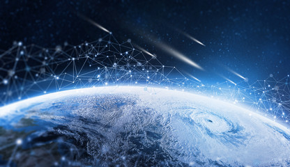 Blockchain technology. Global information network of the planet Earth. Protection and processing of digital data. Elements of this image furnished by NASA