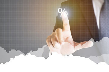 businessman hand working with modern technology and digital layer effect as business strategy concept