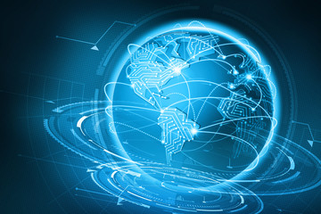 Global communication of the planet Earth. Data exchange via the Internet. Modern illustration of digital technology