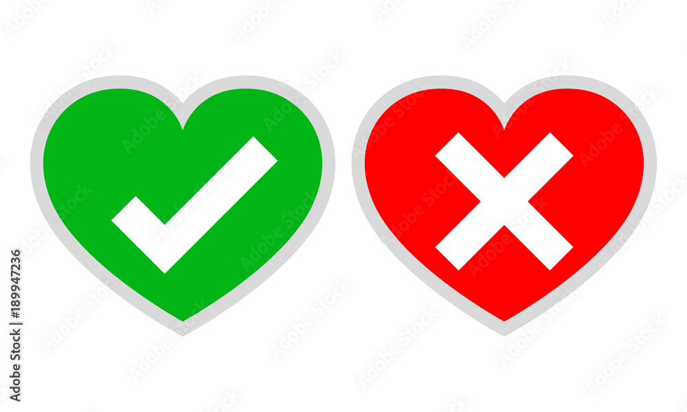 Canvas Prints hearts with yes and no check marks. vector illustration.