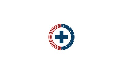 Fototapeta na wymiar National flag of The United States of America in the shape of a medical cross n circle, 
