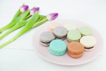 Dessert Handmade Macarons and Tulip