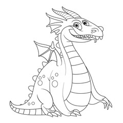 Cheerful fat dragon with little wings outlines for coloring isolated on white background