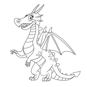 Cute cartoon dragon outlines for coloring isolated on white background