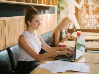 freelance work cafe break successful concept. working process. lifestyle of distant workers.