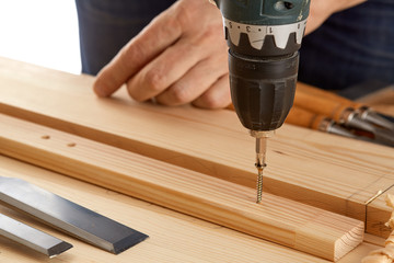 DIY concept. Woodworking and crafts tools. Carpentry hand tools. Planers, chisels, saw, measuring...