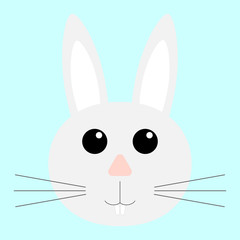 Face of a gray rabbit on blue background. Flat design.