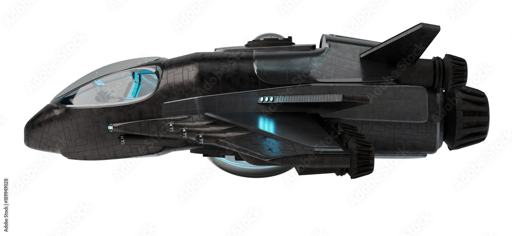 Poster Futuristic spacecraft isolated on white background 3D rendering